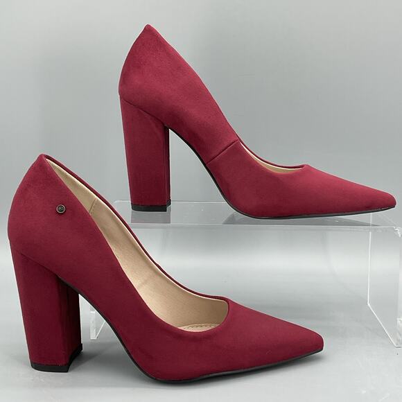 NEW French Connection Women’s Kelsey Block Heel Pumps Burgundy Size 7M - Picture 1 of 10